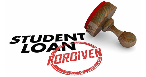 Image that says "Student Loan" with a red stamp mark that reads "Forgiven." The stamp is pictured to the right of the words.